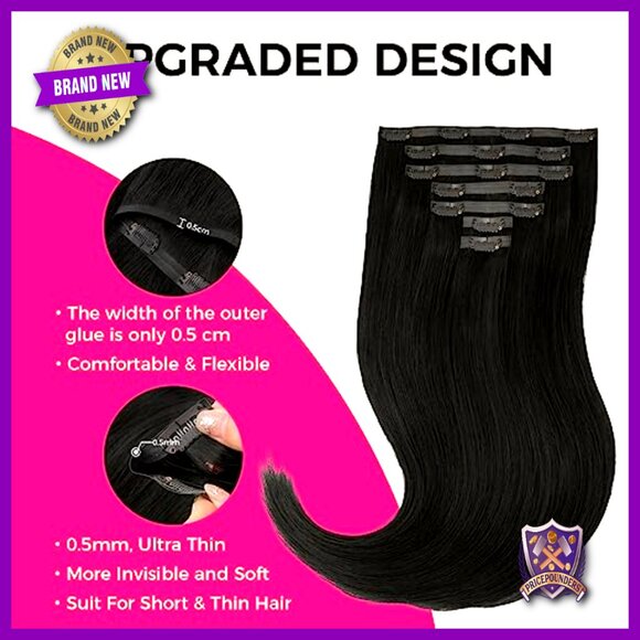 Seamless Clip-In Human Hair Extensions, 14 Inch, 7 Pieces, 110g main image 2